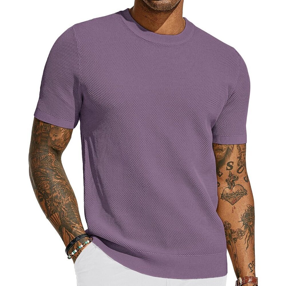 Mens T-Shirts Crew Neck Waffle Knit Shirt Short Sleeve Tee Shirts Fashion Casual